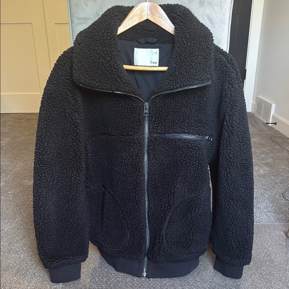Wilfred Free Black Zip Up Fleece Teddy Jacket